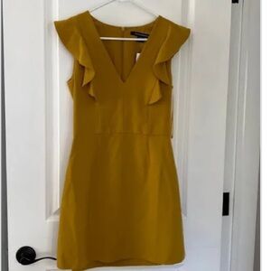 French Connection Mustard Yellow Flare Sleeve Mini Dress Size 0